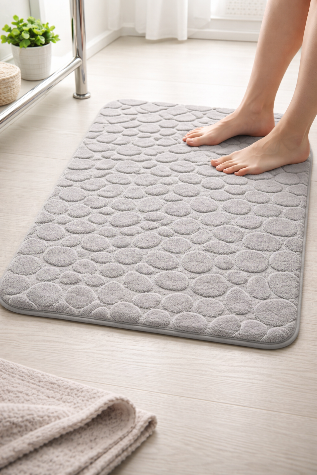Badeteppich 60x100 cm – rutschfest weich Grau Badezimmer
