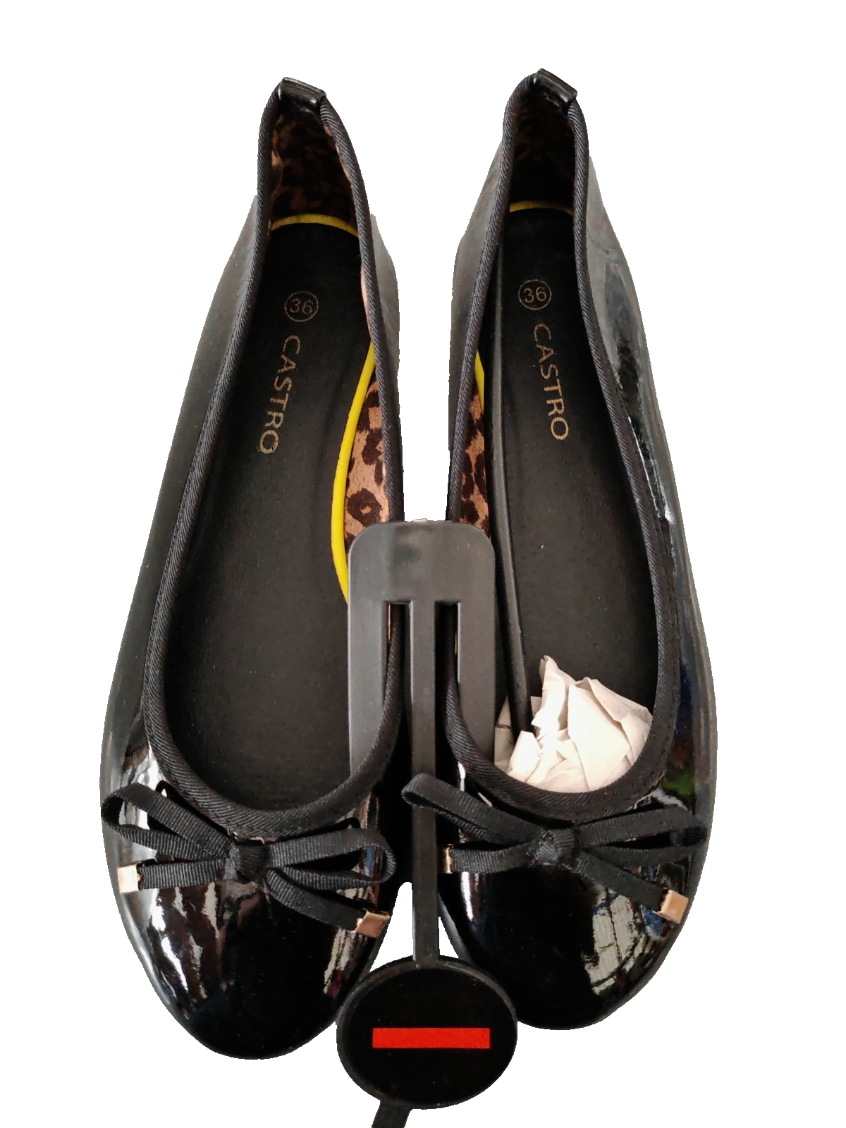 CASTRO Damen Ballerinas Gr. 36 Schwarz Lackoptik Schleife Slipper Schuhe  G2
