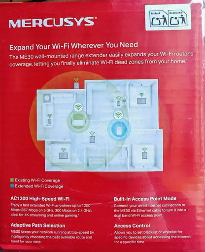 Mercusys ME30 AC1200 Wi-Fi Range Extender WLAN Repeater 1200 Mbit/s White v1.0