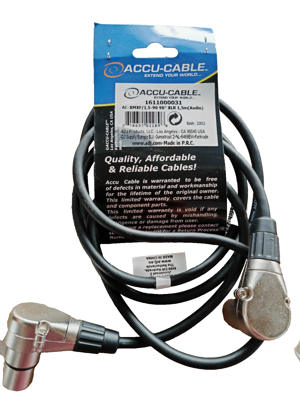 ACCU-CABLE XLR Kabel 1,5m 3-polig Stecker Buchse 90° Winkel Mikrofon D8