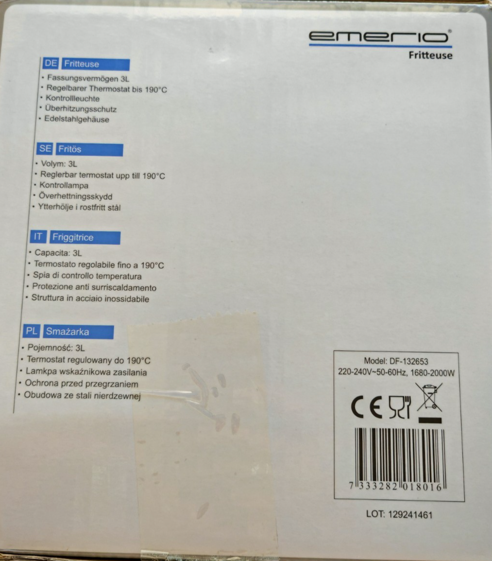 Emerio DF-132653 Fritteuse 3L 2000W Edelstahl Öl Frittiergerät Thermostat HO-A22