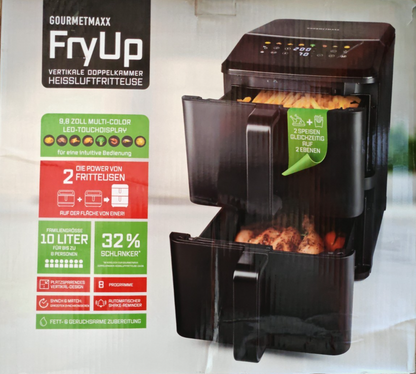 GOURMETmaxx FryUp Heißluftfritteuse 10L Doppelkammer Airfryer Touchdisplay HA22