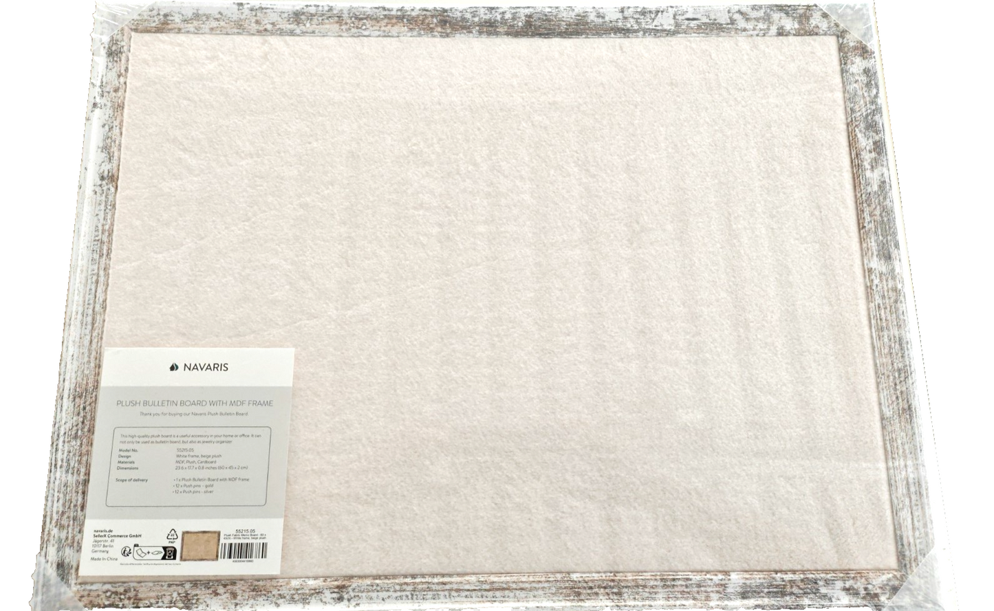 Navaris Pinnwand 60x45cm Stoff Beige Memoboard Bilderwand MDF Rahmen Vintage P3