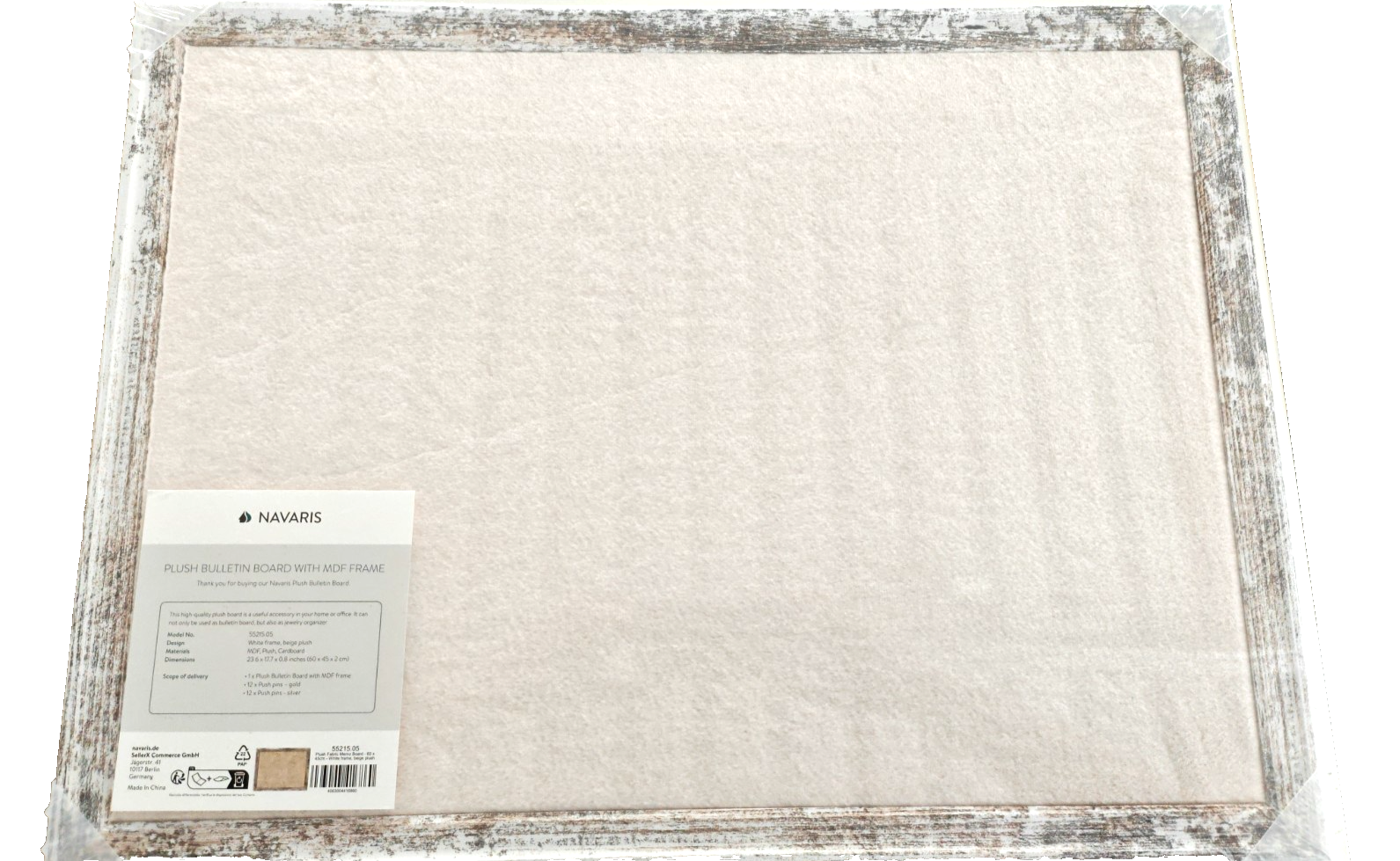 Navaris Pinnwand 60x45cm Stoff Beige Memoboard Bilderwand MDF Rahmen Vintage P3