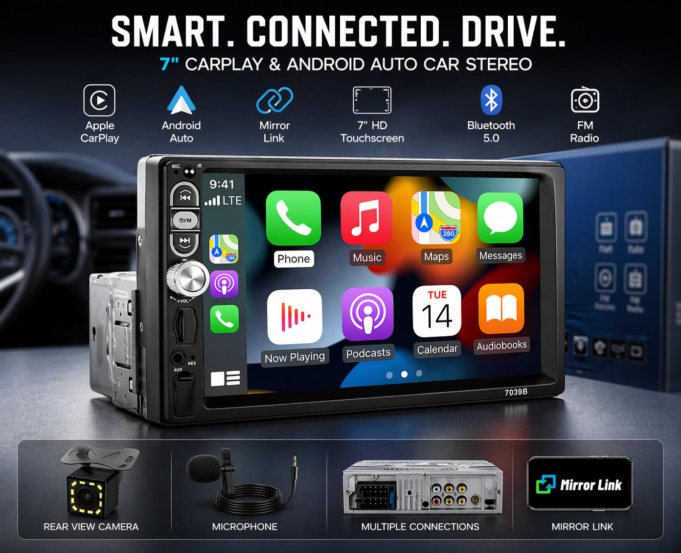 Hikity 1DIN Autoradio 7 Zoll Touchscreen – Apple CarPlay & Android Auto