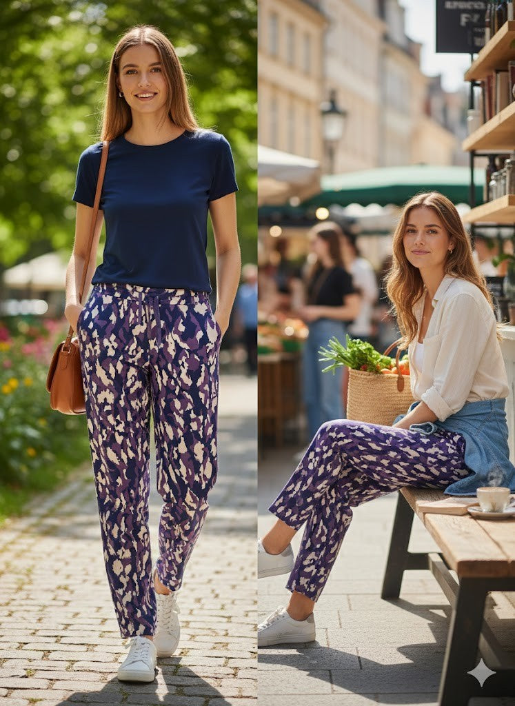 Lyla Damen Loungehose Jogginghose Lila gemustert Sweat-Qualität