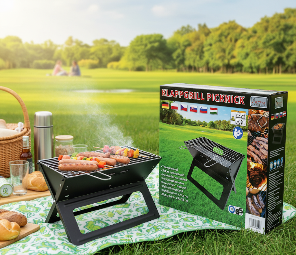 Activa Klappgrill BBQ Grill Schwarz Camping Picknick