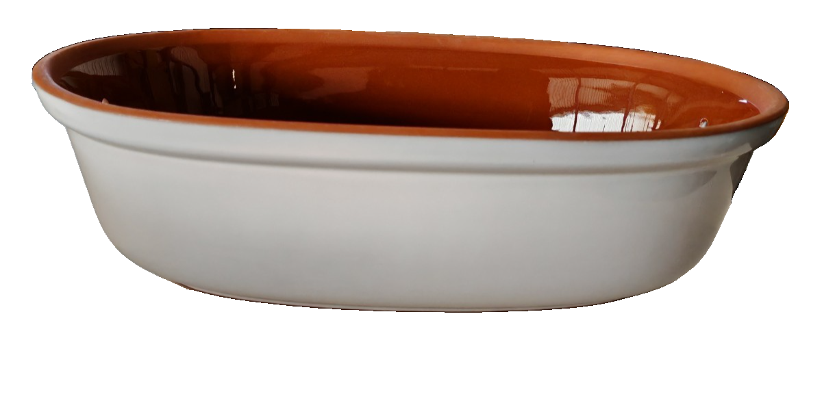 Brotbackform Brottopf Keramik 41x28 cm Terrakotta Weiß oval mit Rillen HA25