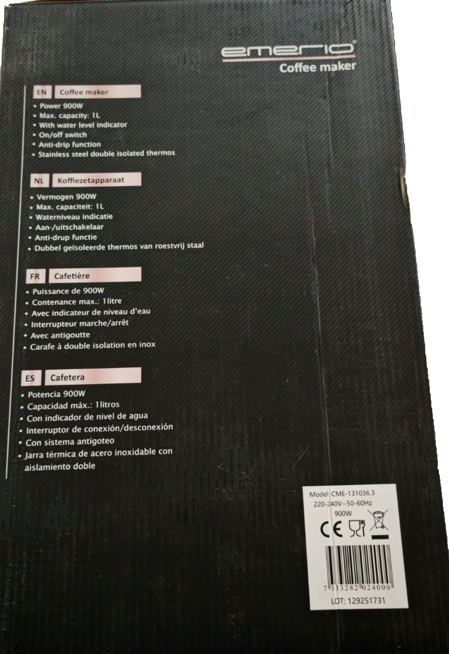 EMERIO CME-131036.3 Filterkaffeemaschine 1L Thermokanne 8 Tassen 900W B03