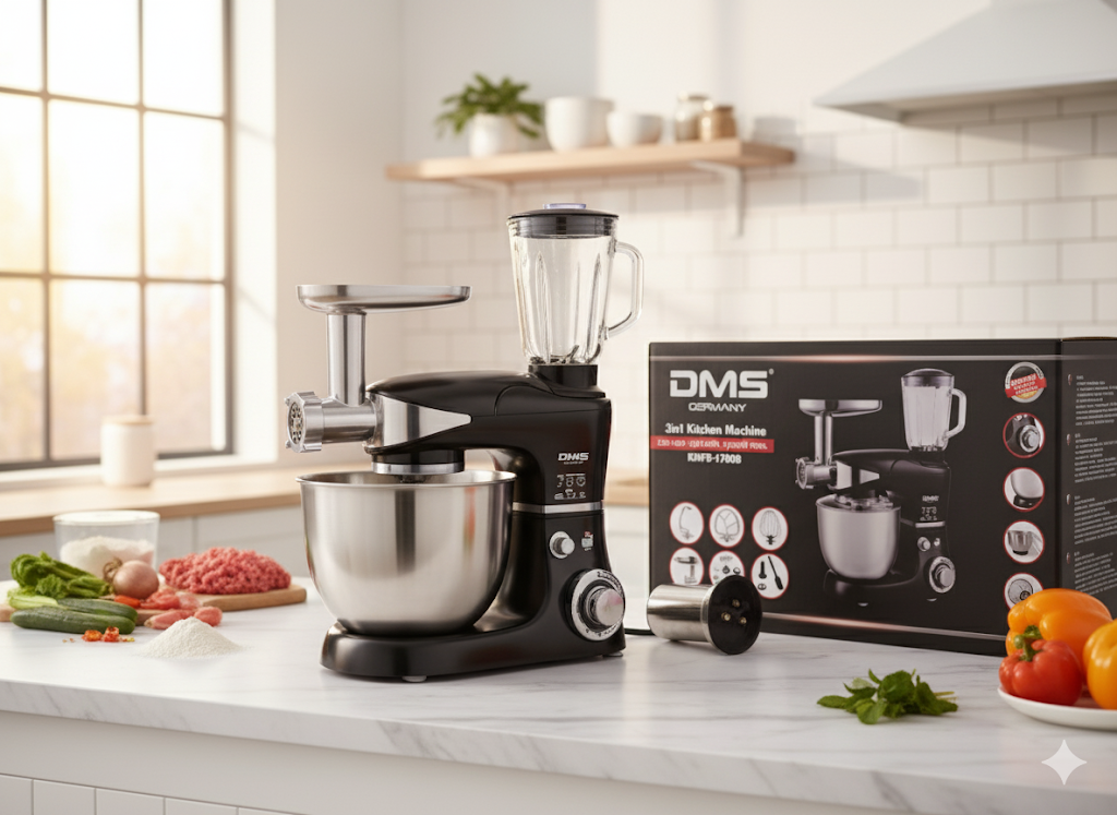 DMS KMFB-1700B 3 in 1 Küchenmaschine, 5L, 1700W,Rühren,Kneten,Fleischwolf