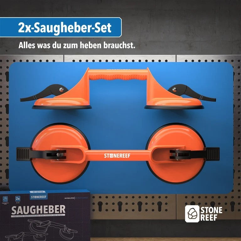 2x STONEREEF Saugheber Doppel Saugnapf Glasheber Fliesenheber Vakuumheber A6