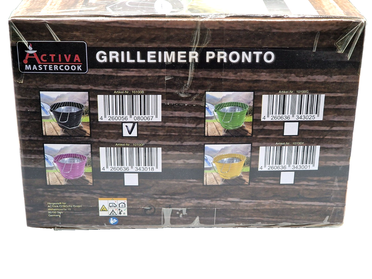 ACTIVA Grilleimer Pronto Schwarz Holzkohlegrill Camping BBQ 27 cm HA22