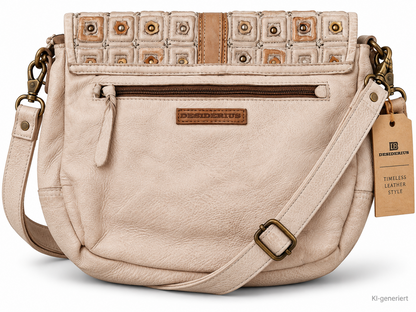 DESIDERIUS Veronika Damen Umhängetasche Beige Rindsleder Echtleder Nieten H3