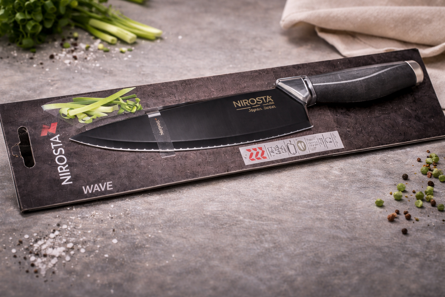 Nirosta Küchenmesser 21 cm – Wave Kochmesser Schwarz