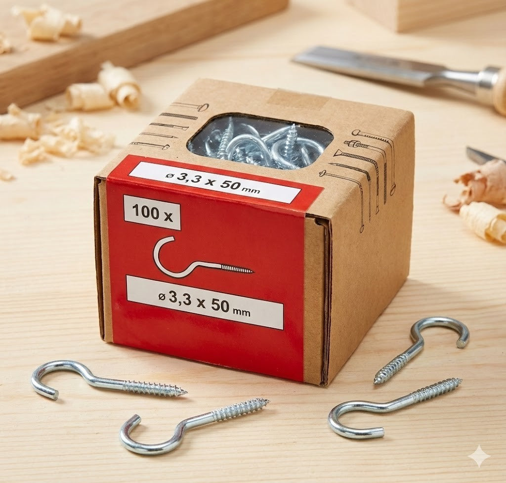 Emil Lux Schraubhaken halbrund verzinkt 3,3x50 mm – 100 Stück