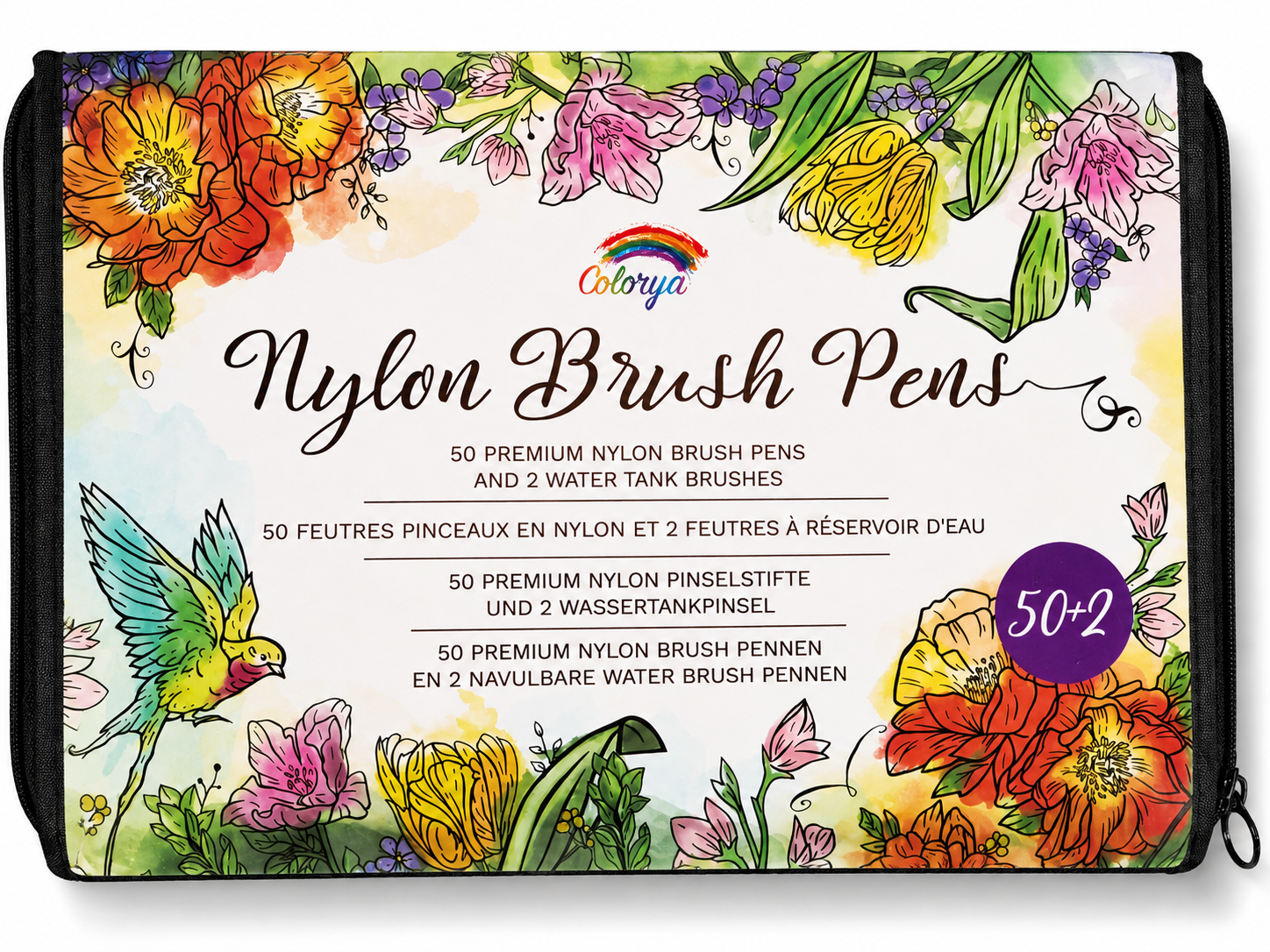 Colorya 52er Nylon Brush Pens Pinselstifte 50 Farben + 2 Wassertankpinsel Set D7
