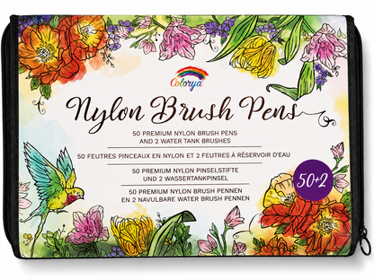 Colorya 52er Nylon Brush Pens Pinselstifte 50 Farben + 2 Wassertankpinsel Set D7