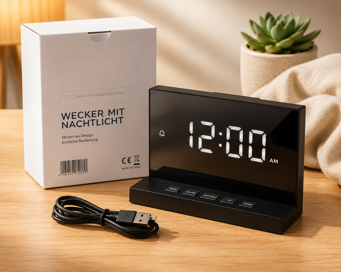 LED Wecker Nachtlicht Farbwechsel Temperatur Datum USB Snooze Digital A6