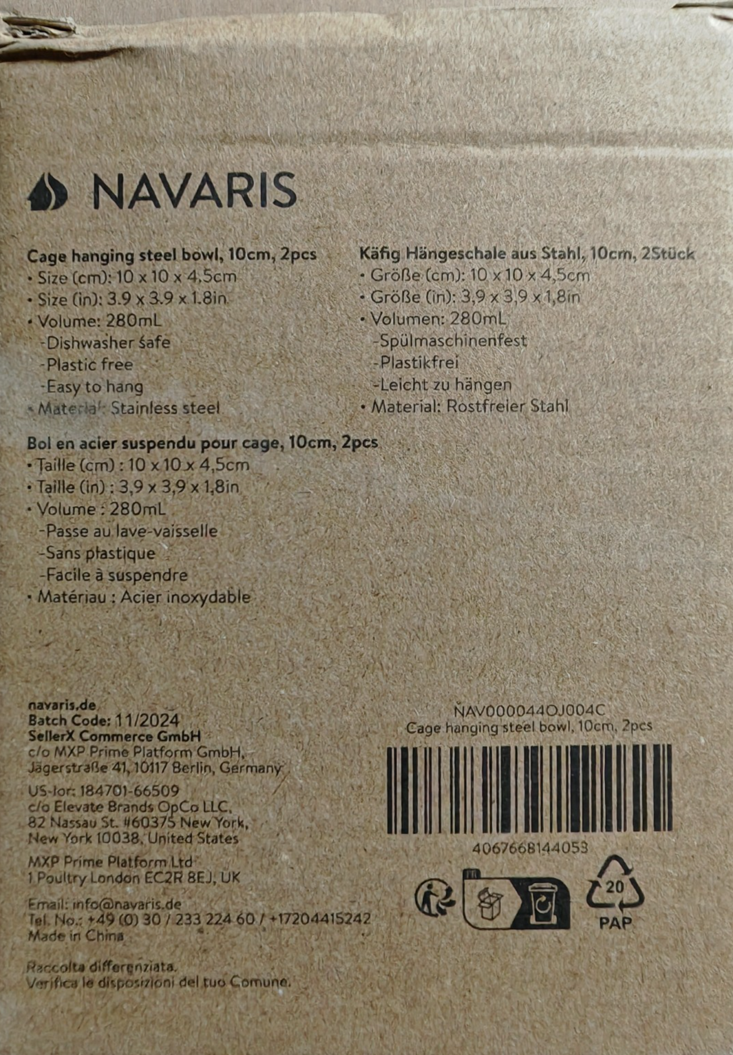 Navaris 2x Käfighängeschale zum Einhängen Ø10cm – erhöhter Futternapf Set