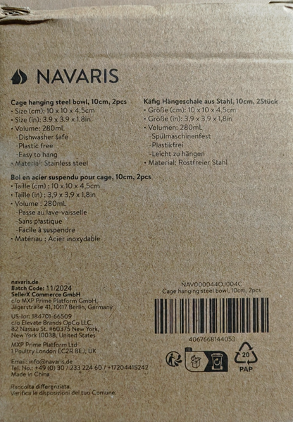 Navaris 2x Käfighängeschale zum Einhängen Ø10cm – erhöhter Futternapf Set