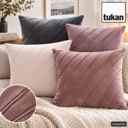 TUKAN Deko-Kissen Velours 45x45cm Mauve Biesen-Stickerei inkl. Füllung HA25