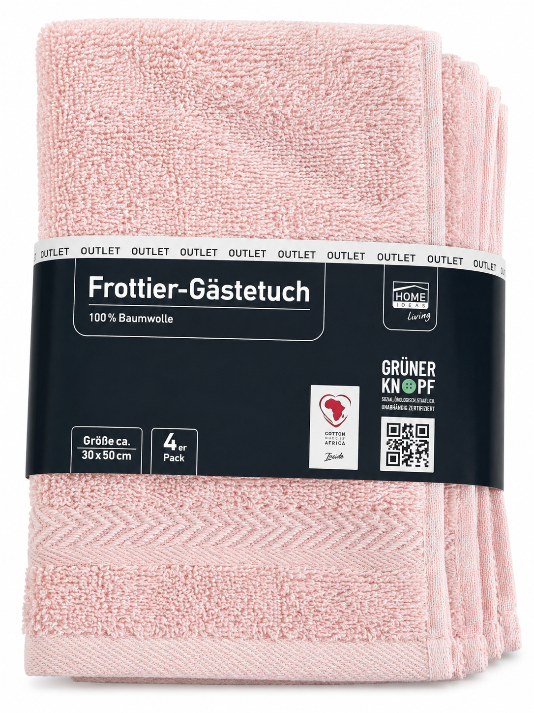 4x HOME IDEAS Gästetücher 30x50 cm Rosa 100% Baumwolle Frottier Handtücher D10