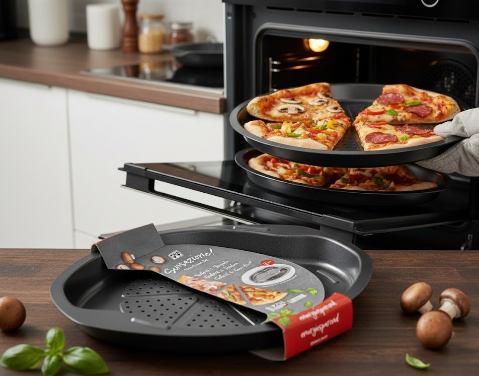 CHG Pizzablech 2er Set – 39x32 cm Backblech stapelbar