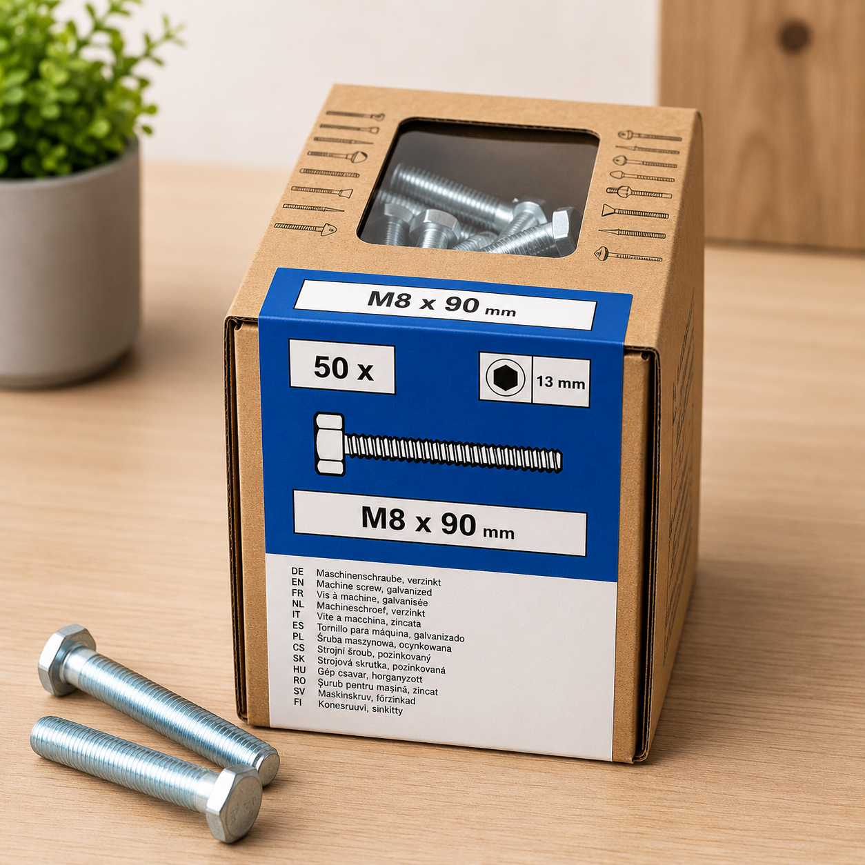 Lux Schlossschrauben verzinkt M8x90mm 50x Sechskant metrisch Gewinde