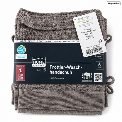 HOME IDEAS Living 6x Frottier Waschhandschuh 16x21 cm Baumwolle Grau E4