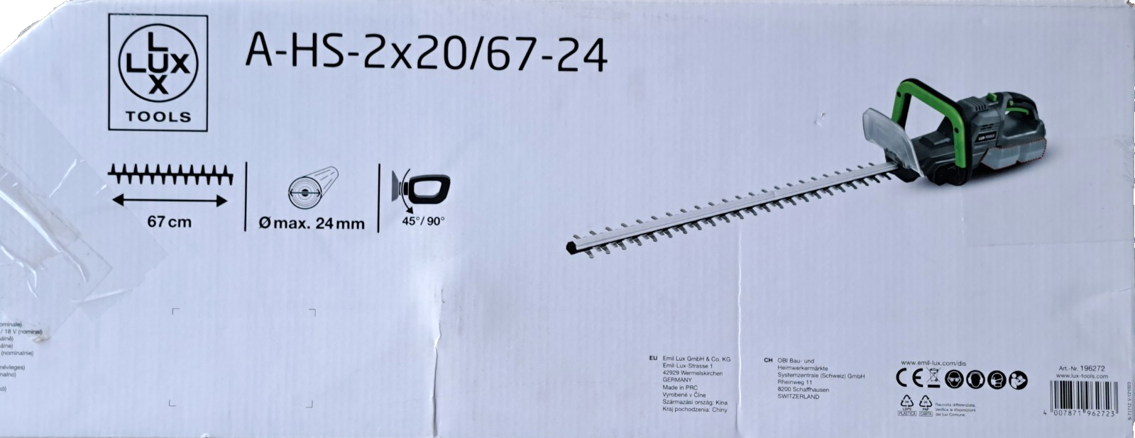 LUX Akku-Heckenschere 1 PowerSystem, Akkus nicht enthalten