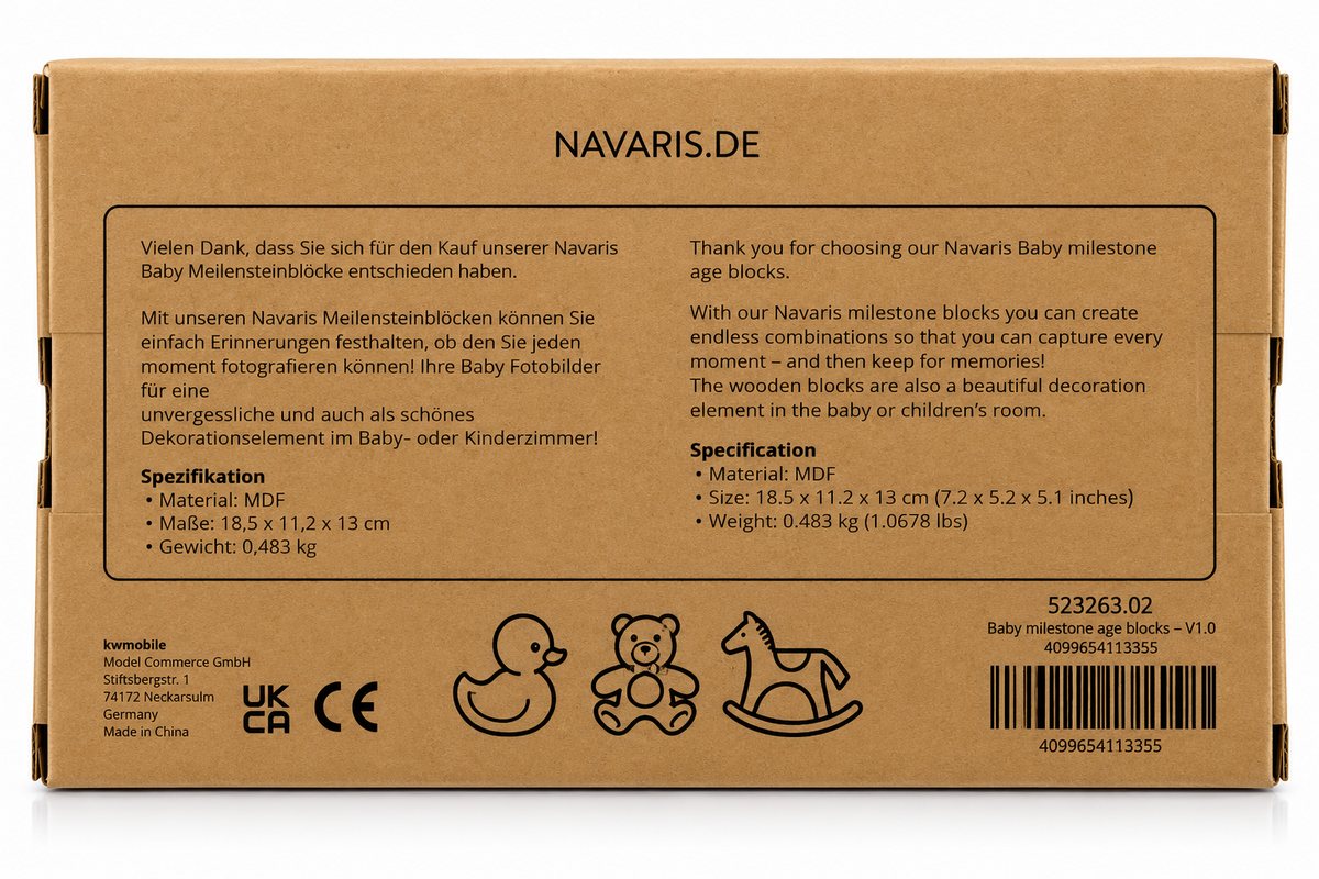 Navaris Baby Meilensteinblöcke 5-tlg Holz Altersblöcke Fotografie Baby Fotos D7