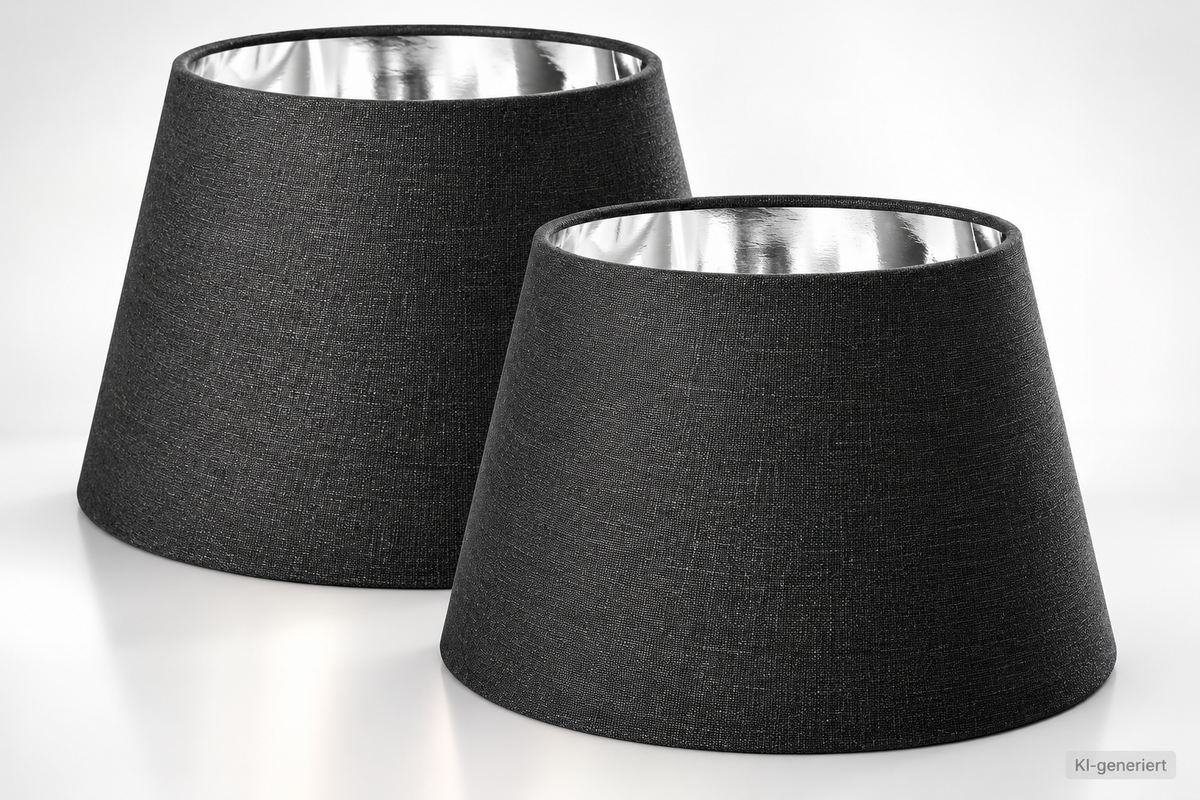 Navaris 2x Lampenschirm E27 Schwarz Silber Leinen 22cm Tischlampe 53997 HO-A36