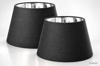 Navaris 2x Lampenschirm E27 Schwarz Silber Leinen 22cm Tischlampe 53997 HO-A36