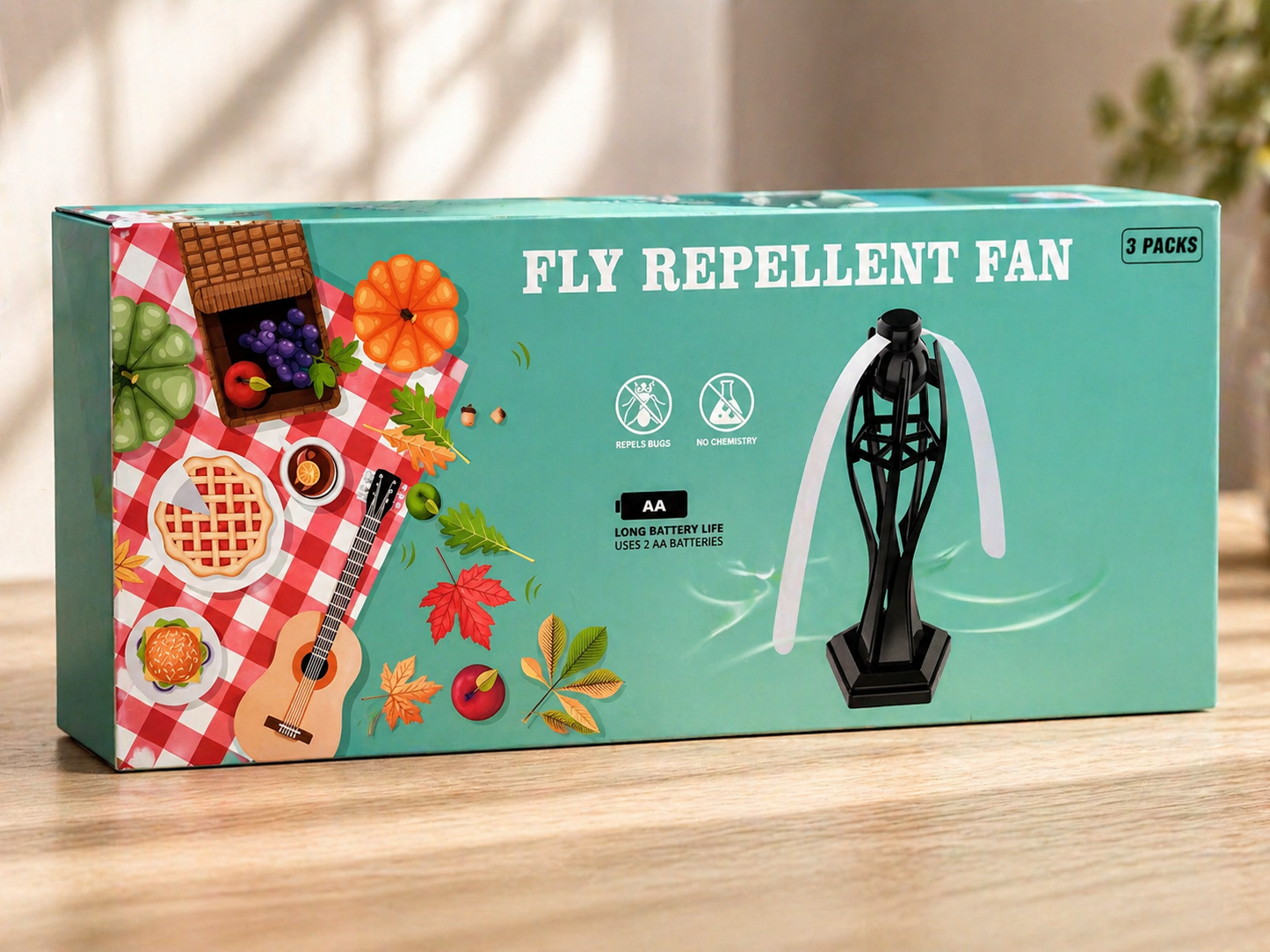 Fly Fan 3er Set Fliegenabwehr Ventilator Tisch Indoor Outdoor tragbar