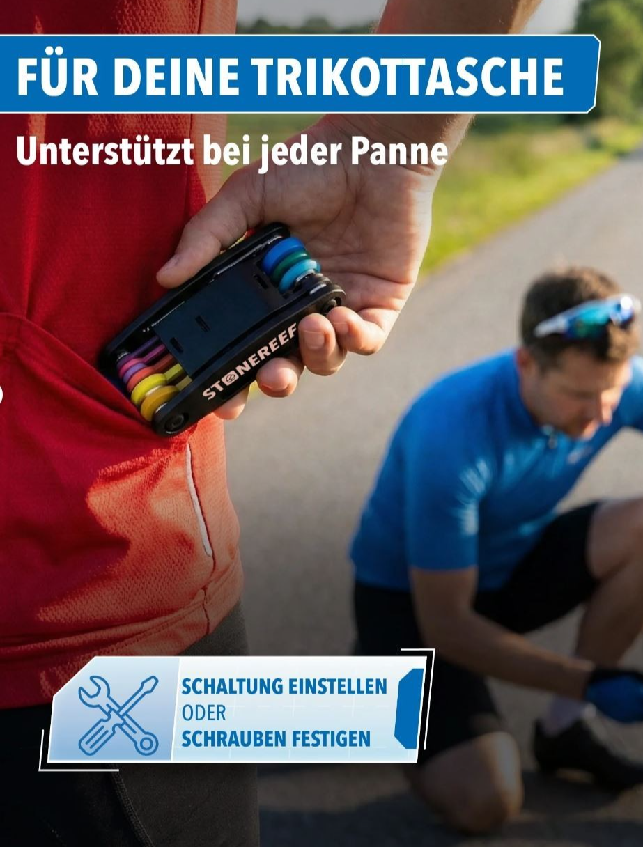 STONE REEF Fahrrad Multitool 16 in 1 CRV Werkzeug Reparaturset MTB E-Bike A8