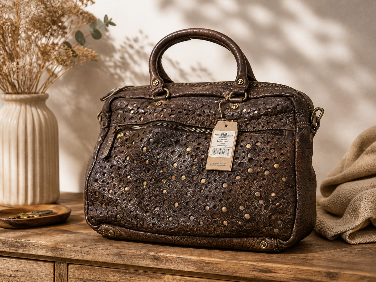 DESIDERIUS Sperantia Levana Ledertasche Olive Rindsleder Nieten Handtasche H2