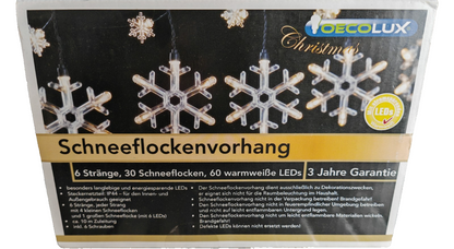 OECOLUX LED Schneeflockenvorhang 60 LEDs Warmweiß Außen Innen Weihnachten HA34