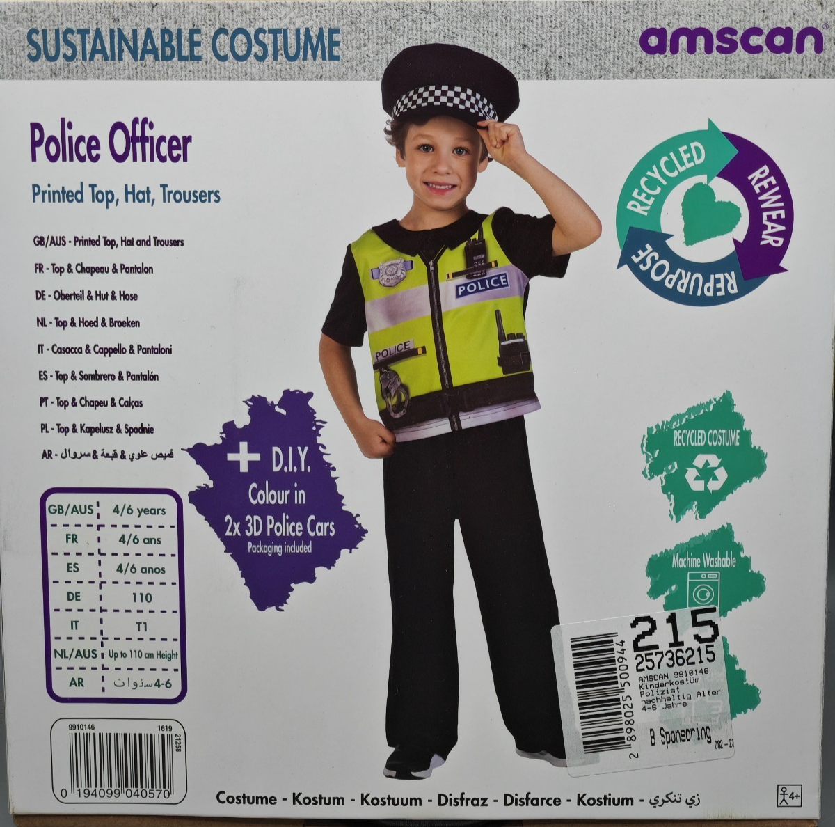 Amscan Police Officer Kinder Kostüm Gr.110 Polizei Fasching Karneval 4-6 Jahre G