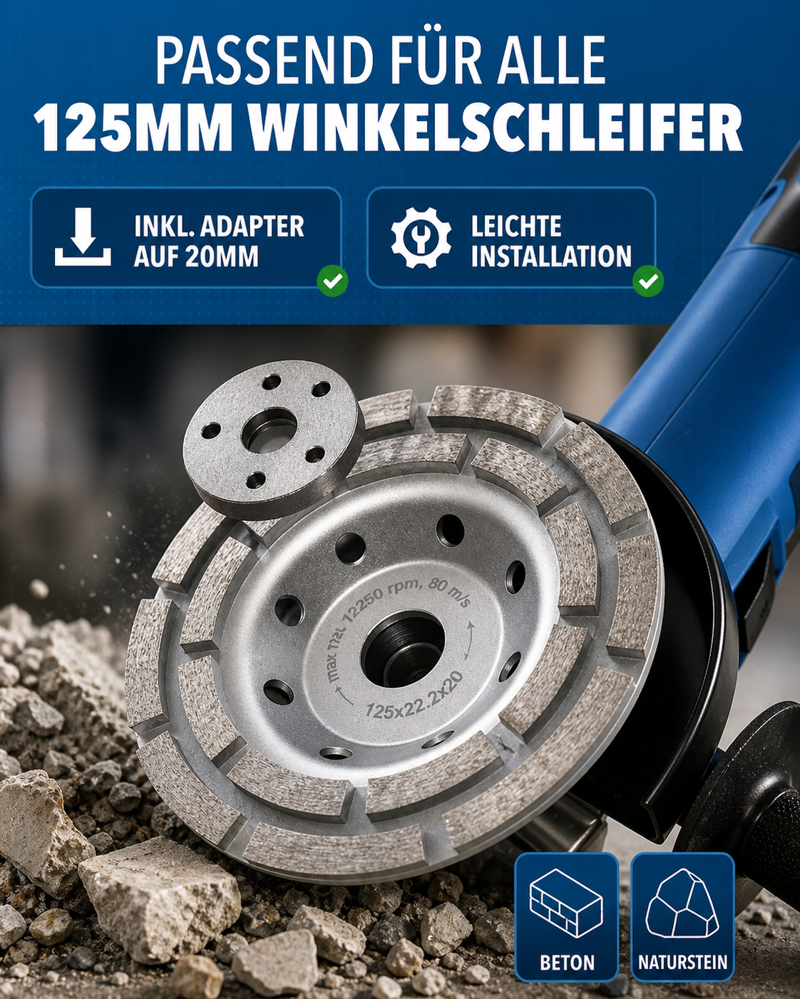 Diamant Schleiftopf 125mm Beton Schleifscheibe Frässcheibe Stein