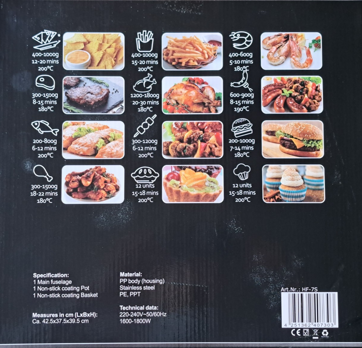 DMS HF-7S Heißluftfritteuse 7L 1800W Airfryer 10 Programme Touch Display HA21