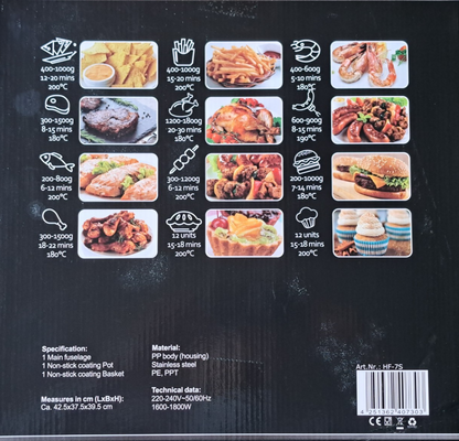 DMS HF-7S Heißluftfritteuse 7L 1800W Airfryer 10 Programme Touch Display HA21