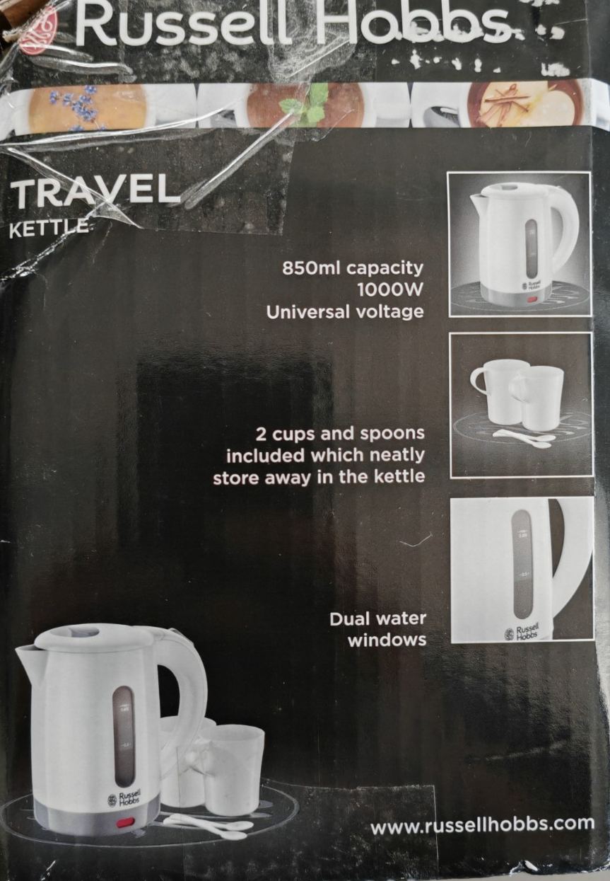 Russell Hobbs Reisewasserkocher 0,85L 1000W 2 Tassen Camping Weiß B8