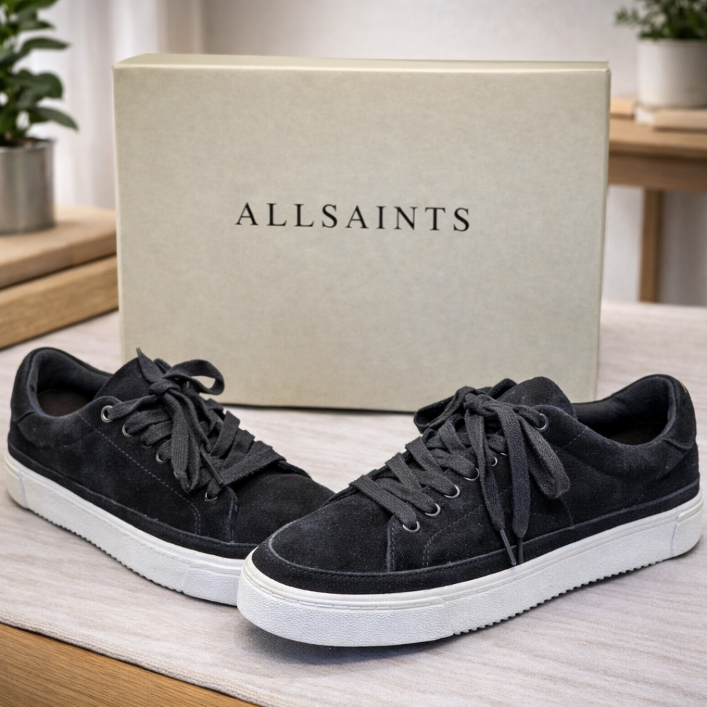 AllSaints Trish Damen Sneaker Wildleder Schwarz Low Top Schuhe Weiß Gr. 38 G1