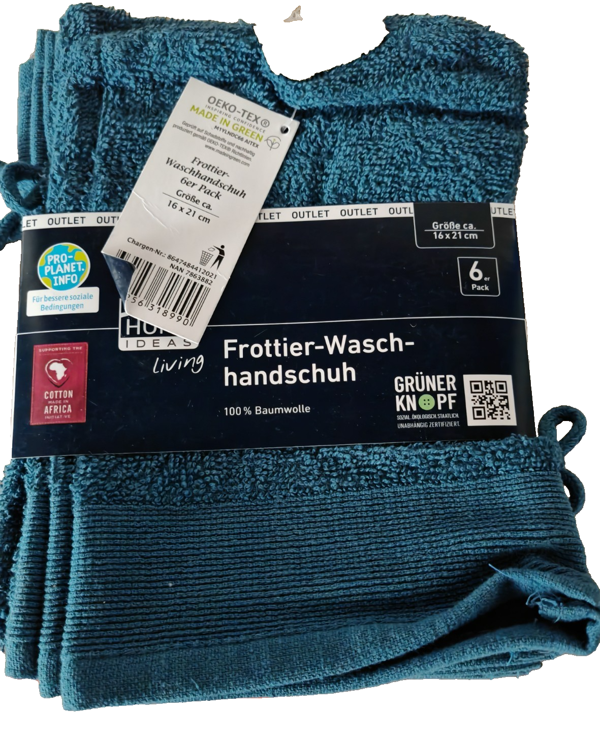 HOME IDEAS Living 6x Frottier Waschhandschuh 16x21 cm Baumwolle Petrol Türkis E4
