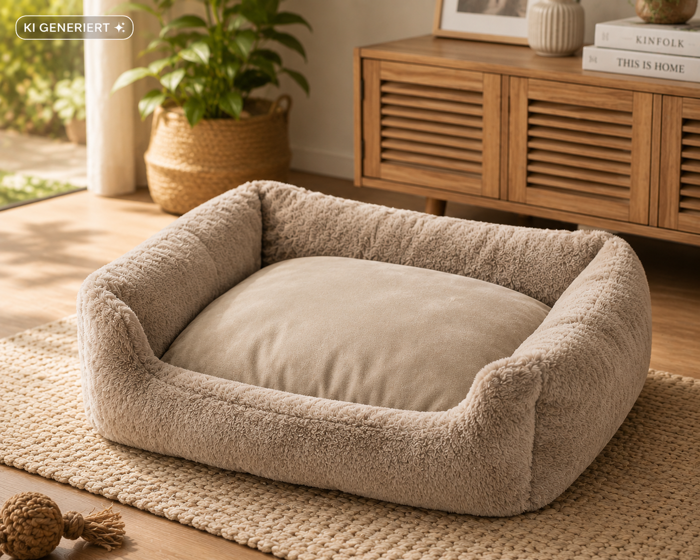 MONT CHALET Hundebett Katzenbett Gr. M Beige Fellimitat Tierbett Kuschelbett HA1
