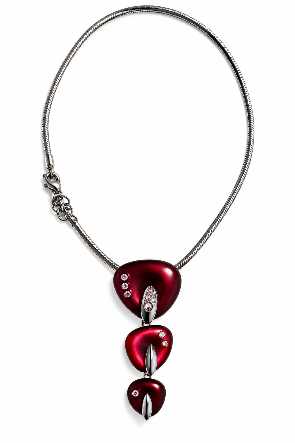Damen Halskette Silberfarben Rot 3 Anhänger Strass Modeschmuck Collier G3