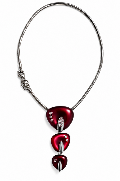 Damen Halskette Silberfarben Rot 3 Anhänger Strass Modeschmuck Collier G3