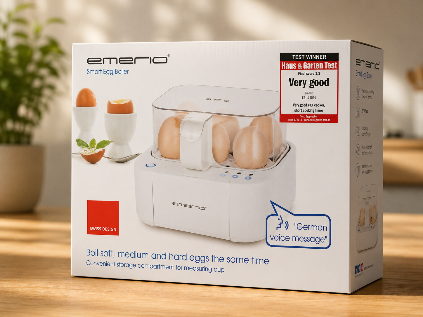 EMERIO EB-115560 Eierkocher Sprachausgabe 3 Garstufen 400W BPA frei B08