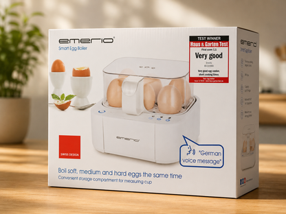 EMERIO EB-115560 Eierkocher Sprachausgabe 3 Garstufen 400W BPA frei B08