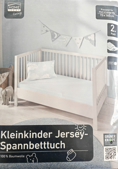 Home Ideas 2x Jersey Spannbetttuch 70x140 cm Kinderbett Baumwolle Hellblau E3